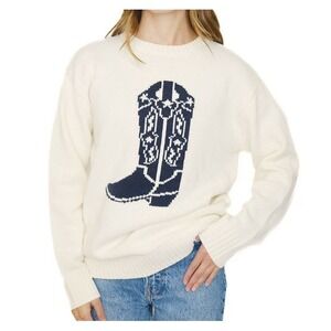 Cowboy Boot Graphic Mighty Fine Sweater Small Cream Americana XXL NEW